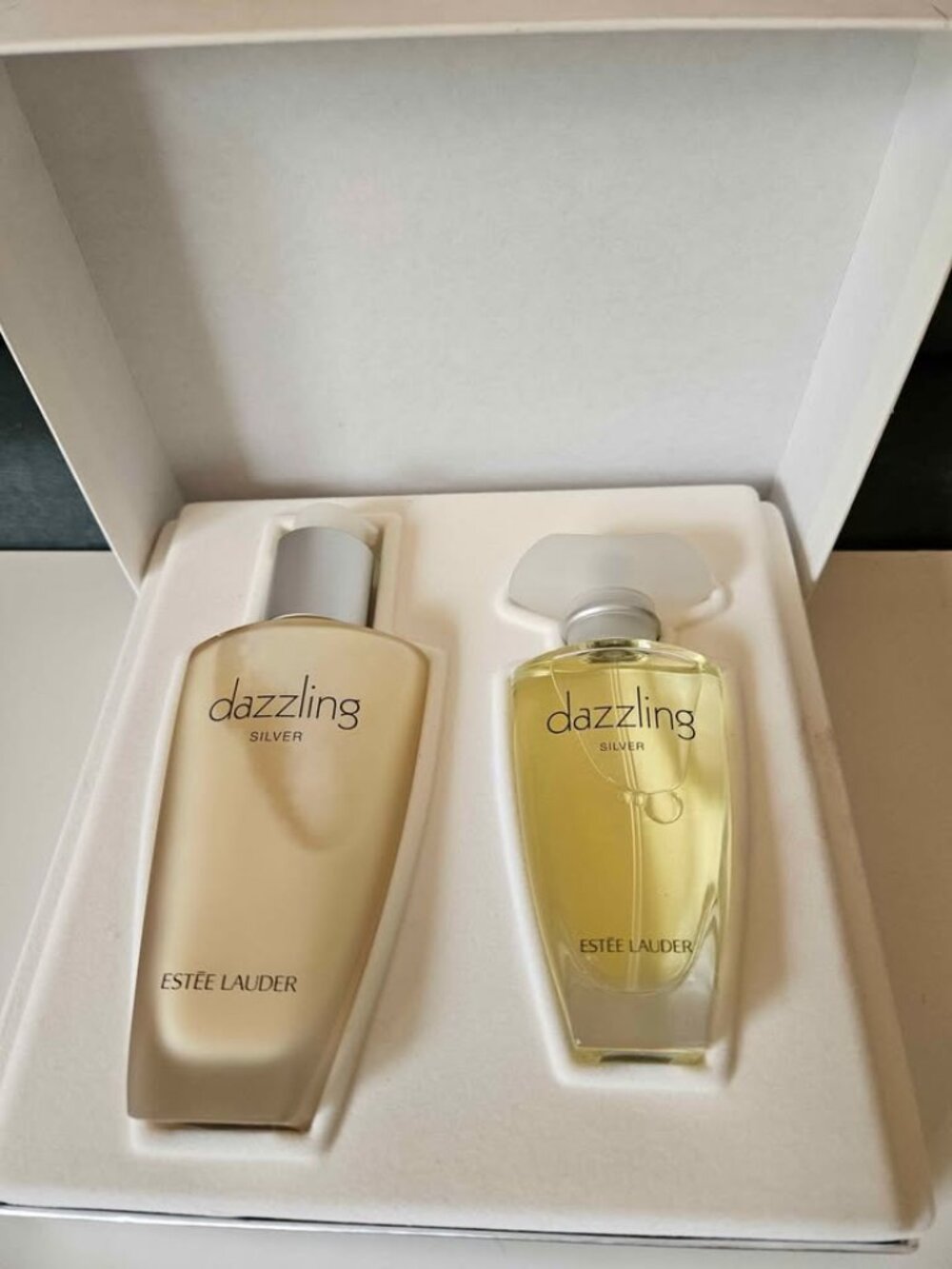 Vtg 1998 Estee LAUDER Dazzling Pure Silver Eau De Parfum Body Lotion Gift Set